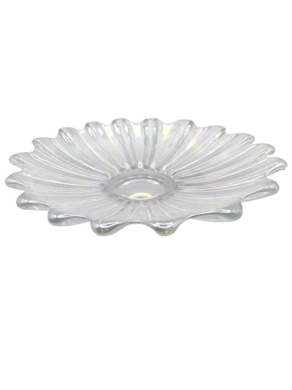 Federal Glass Celestial Clear Iridescent Starburst 9" Fruit Bowl MCM Vintage